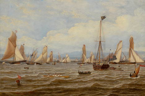 William Clark of Greenock Scottish, 1803-1883 The 1835 Royal Northern Club Regatta off Greenock: William Clark of Greenock Scottish, 1803-1883 The 1835 Royal Northern Club Regatta off Greenock Signed W. Clark and dated 1835 (ll) Oil on canvas 15 x 22 inches (38 x 55.8 cm) Provenance: Purchased