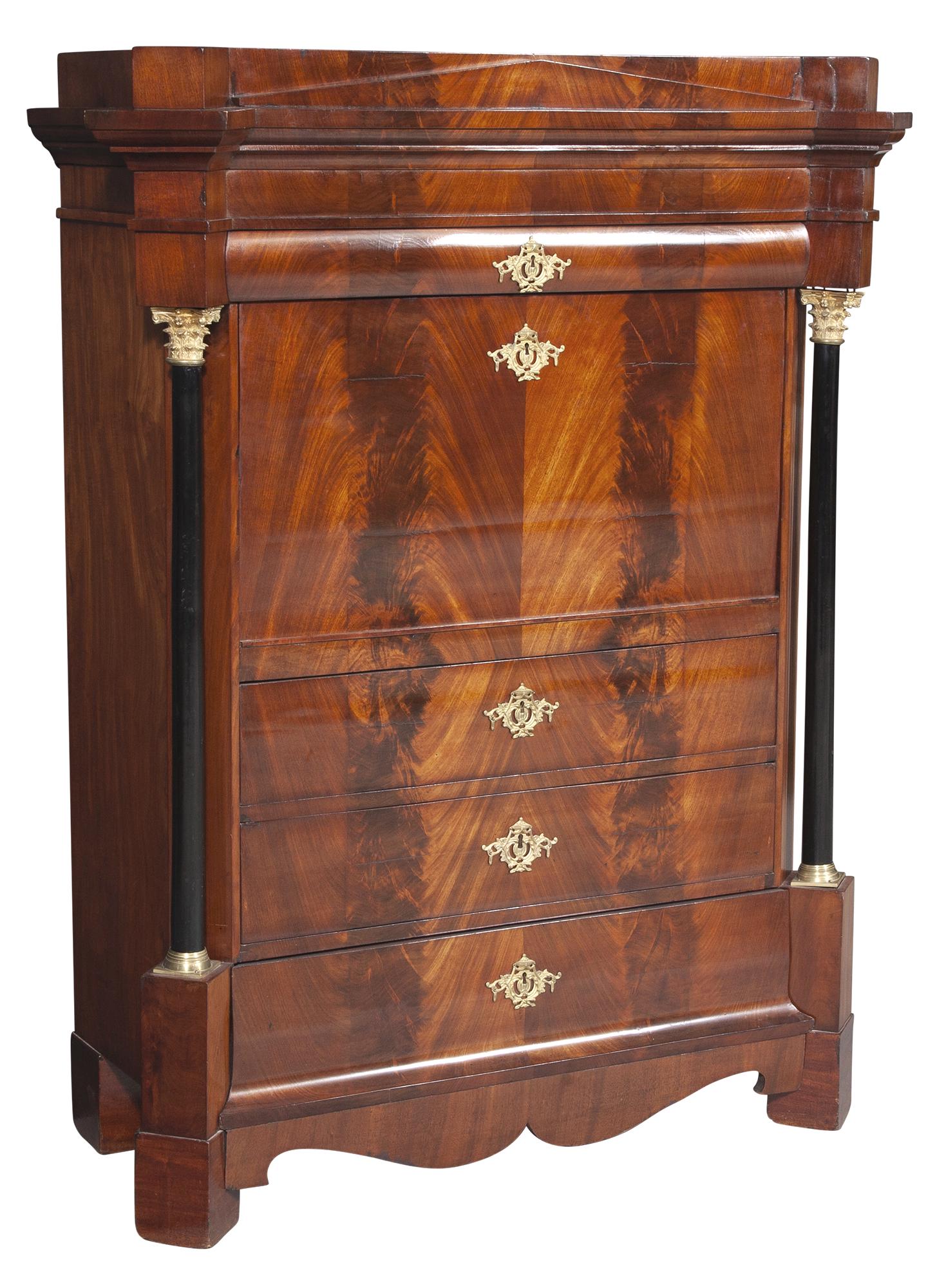 Austrian Neoclassical Gilt-Bronze Mounted Part Ebonized Drop Front Bureau (1 of 8)