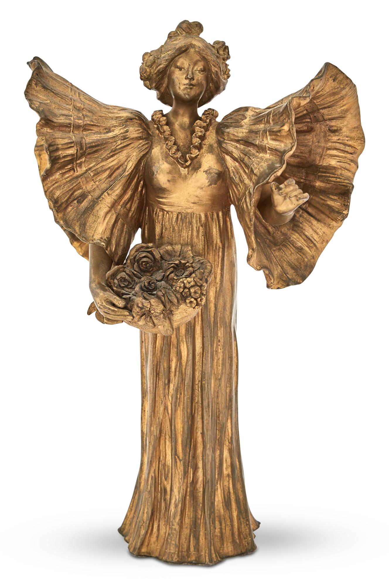 Belgian Art Nouveau Gilt-Bronze Figure of a Woman Cast from a model by Ernest Wante, circa 1900-05 (1 of 5)