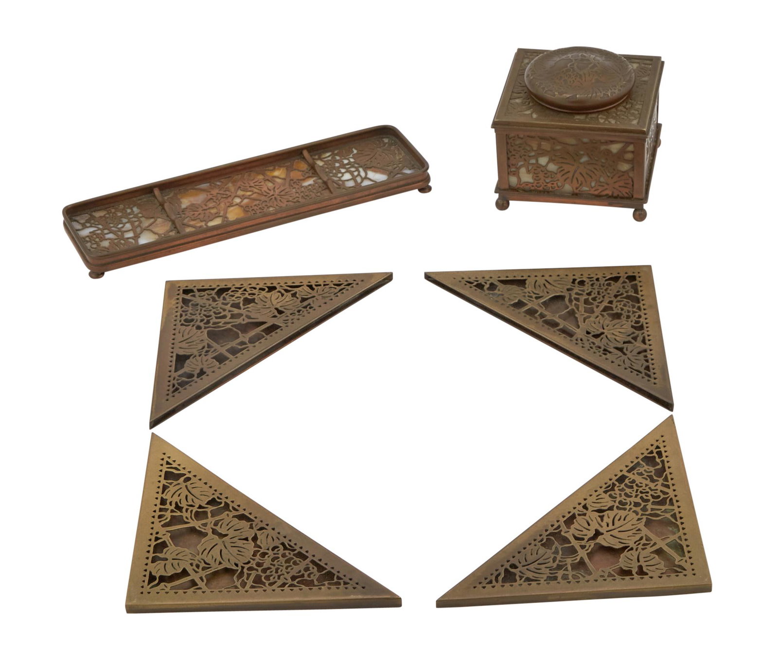 Tiffany Studios Etched Metal and Favrile Glass Partial Desk Set (1 of 5)
