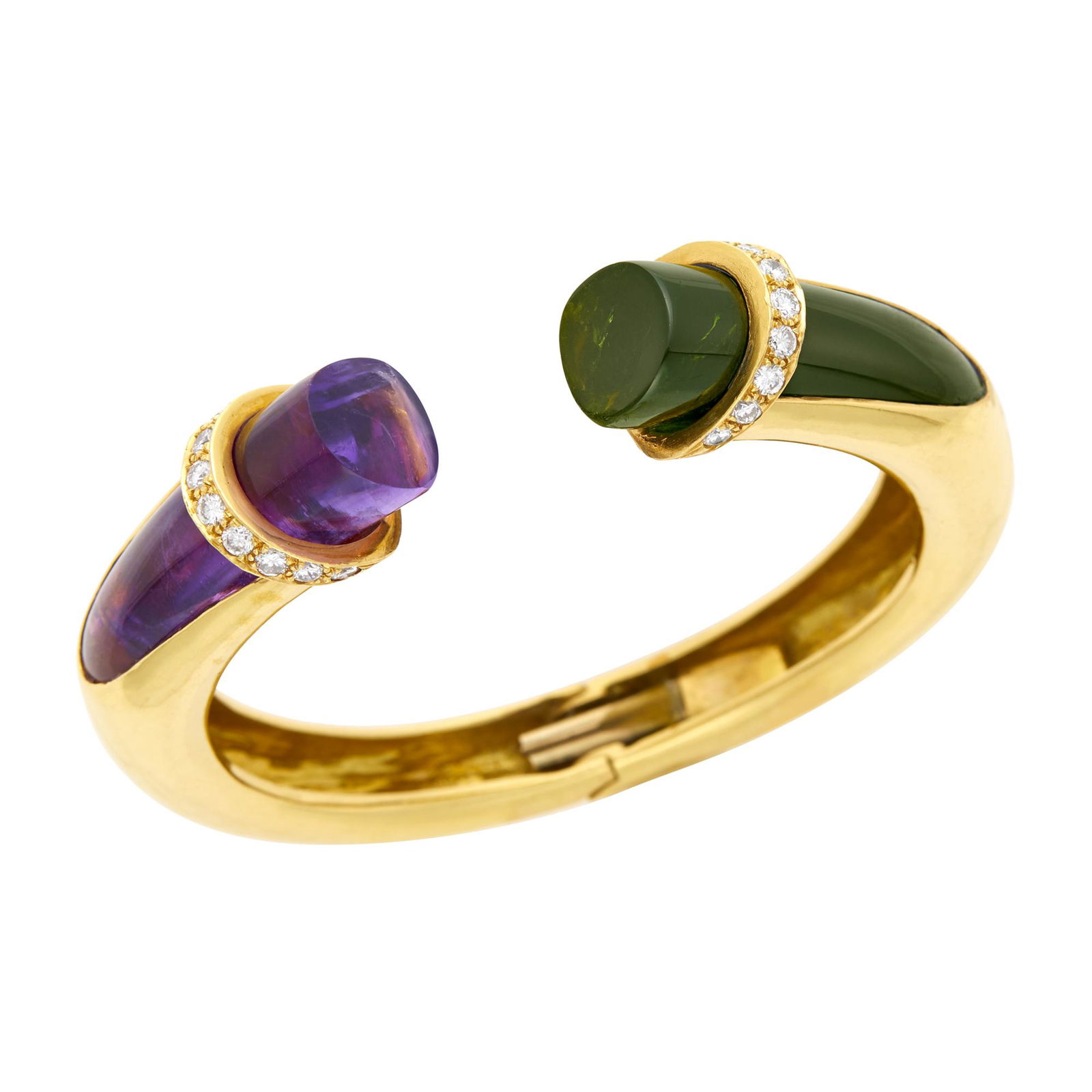 Gold, Tourmaline, Amethyst and Diamond Bangle Bracelet (1 of 2)