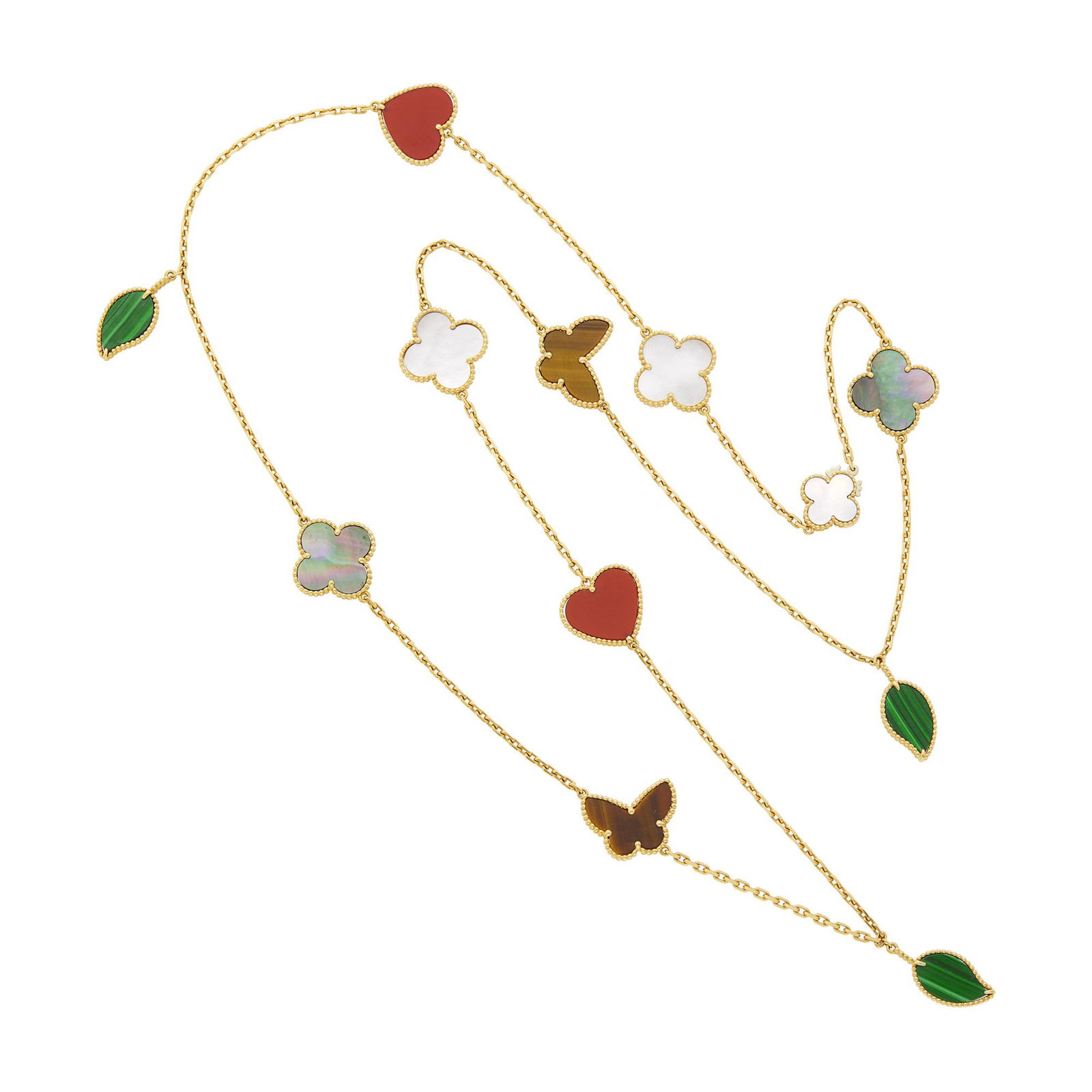 Van Cleef & Arpels Long Gold Mother-of-Pearl and Hardstone 'Lucky Alhambra' Necklace, France (1 of 4)