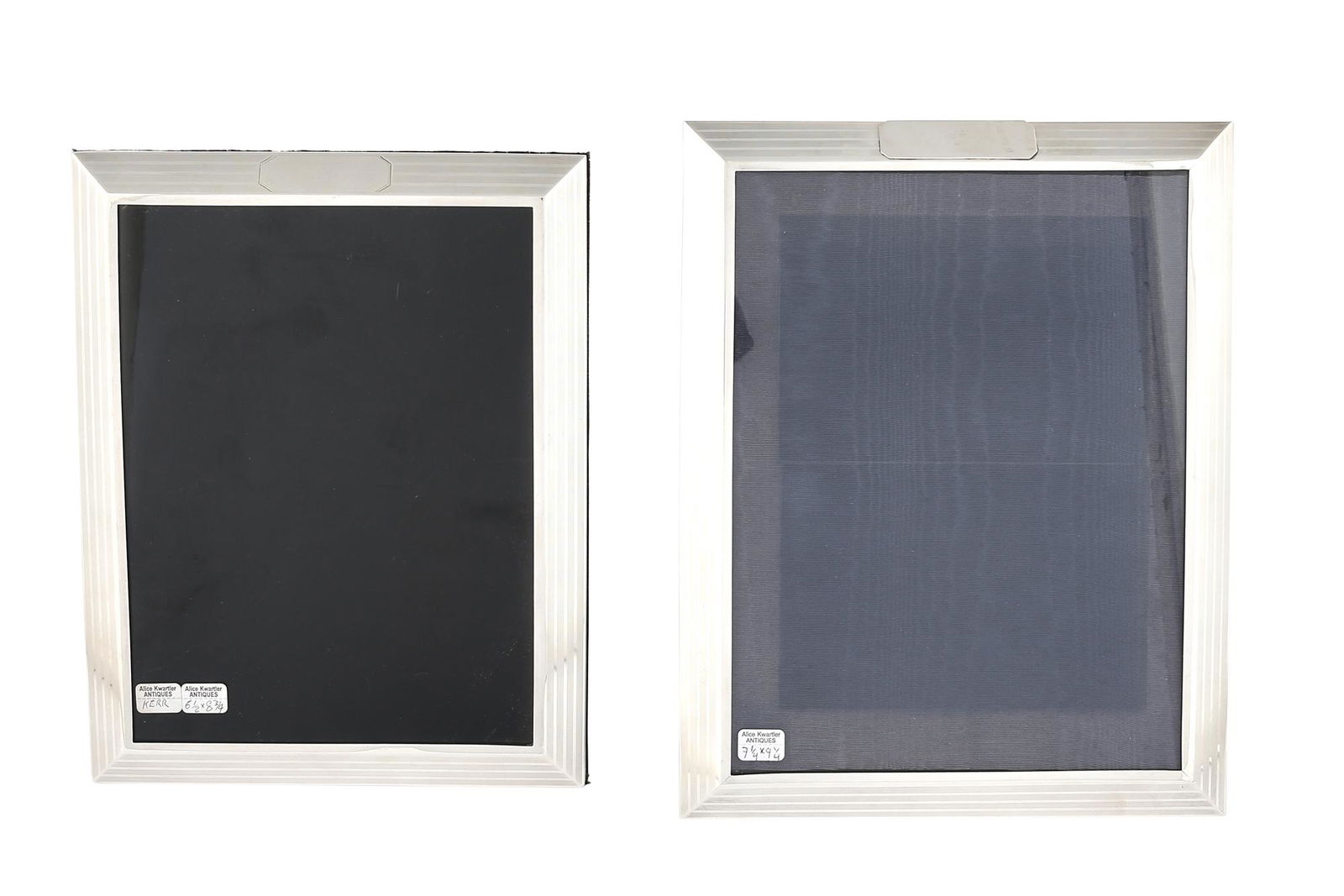 Graduated Pair of American Sterling Silver Picture Frames: Graduated Pair of American Sterling Silver Picture Frames William B. Kerr, 20th century Each rectangular with engine turned bands. Height of larger 11 1/2 inches, width 9 inches; height of smaller 10