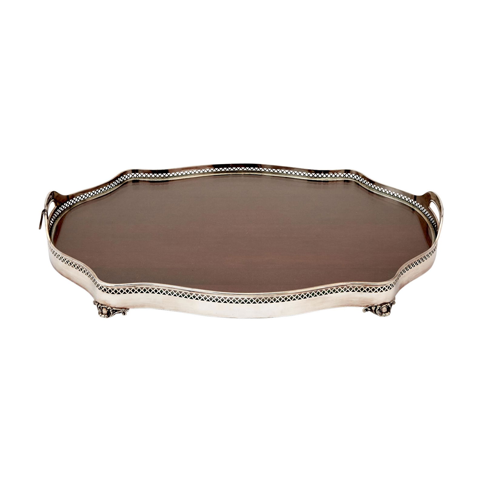 Gorham Silver-Plated and Mahogany Galleried Drinks Tray (1 of 3)