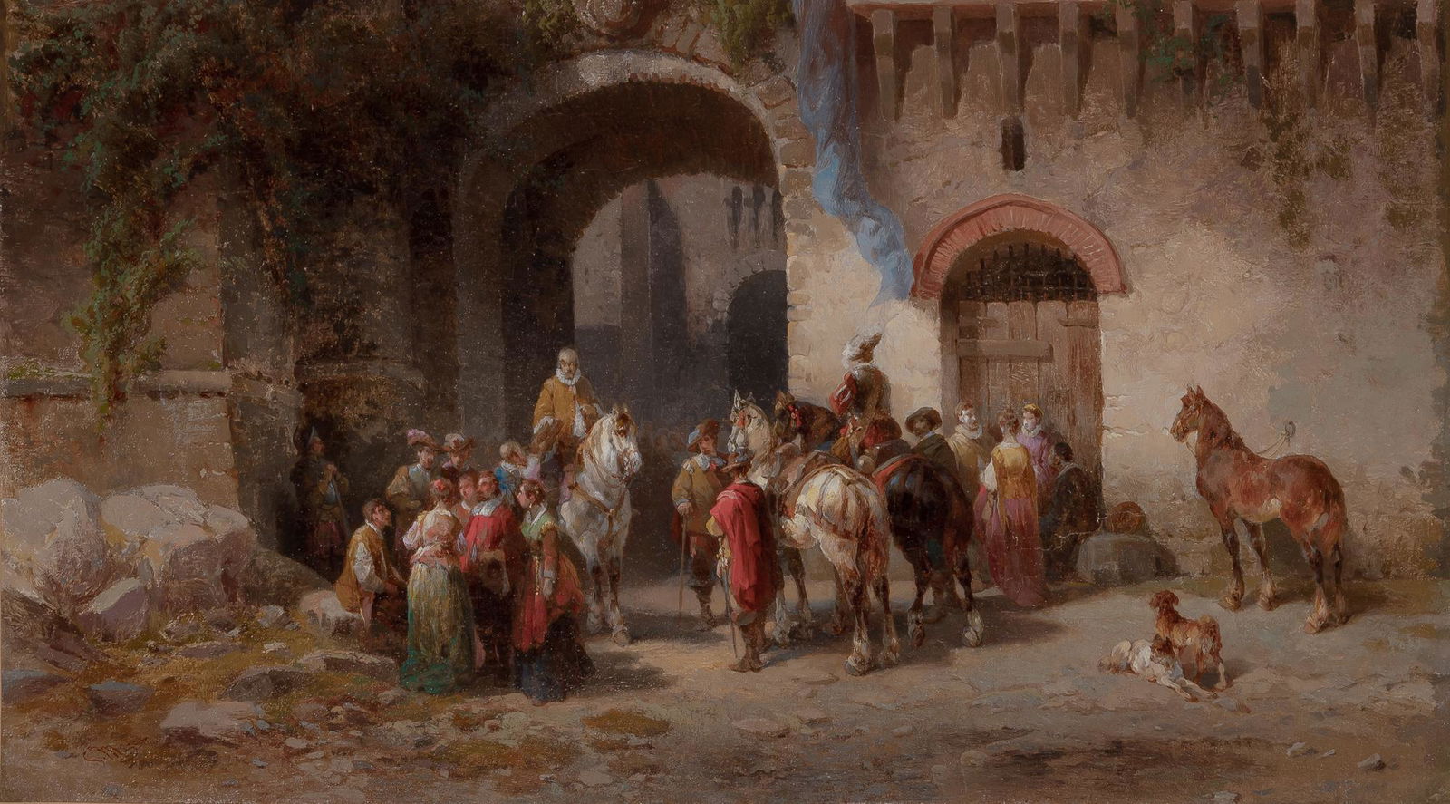Salvatore Mazza Italian, 1819-1886 Villagers in a Courtyard (1 of 4)