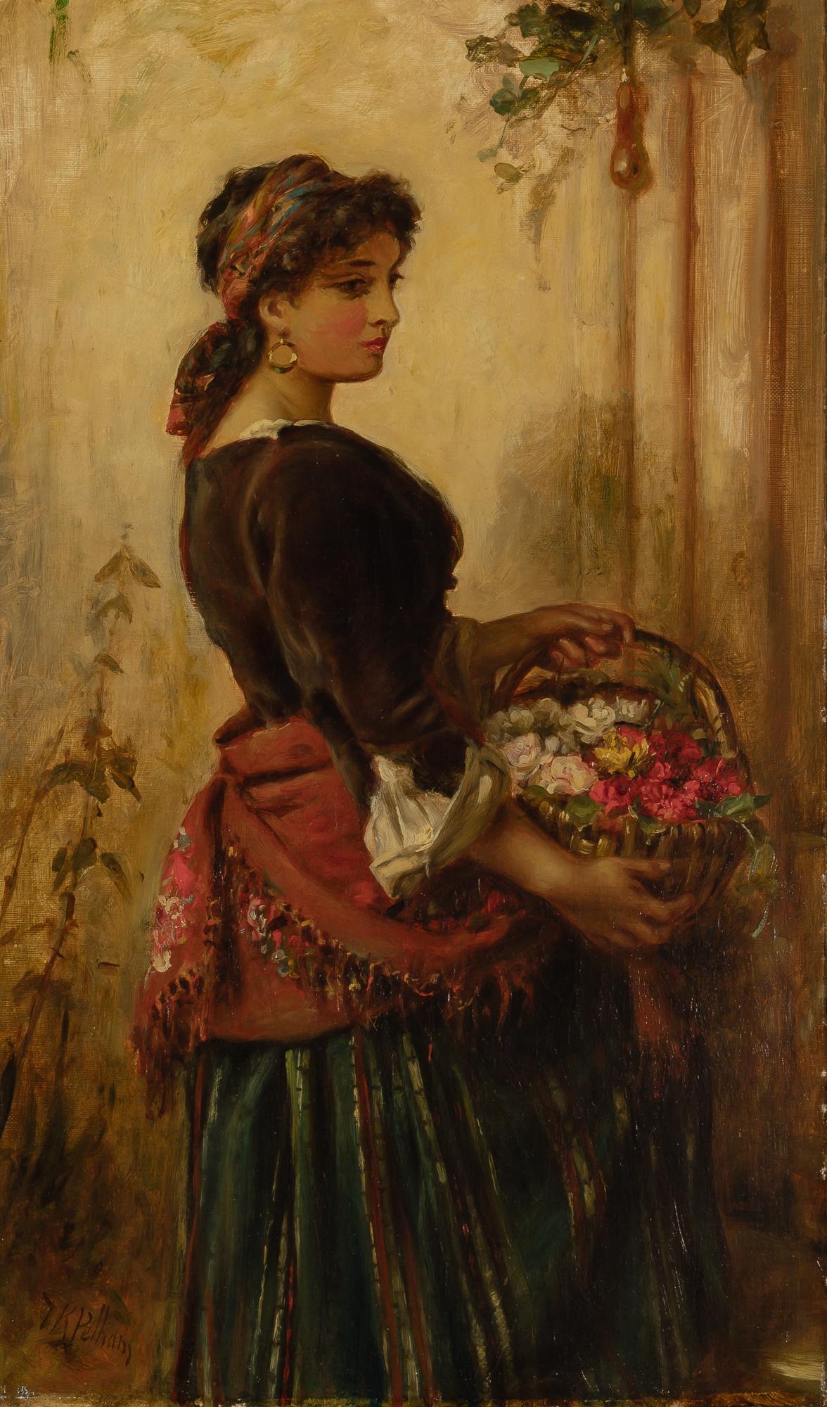 Thomas Kent Pelham British, 1831-1907 Woman with a Flower Basket (1 of 4)