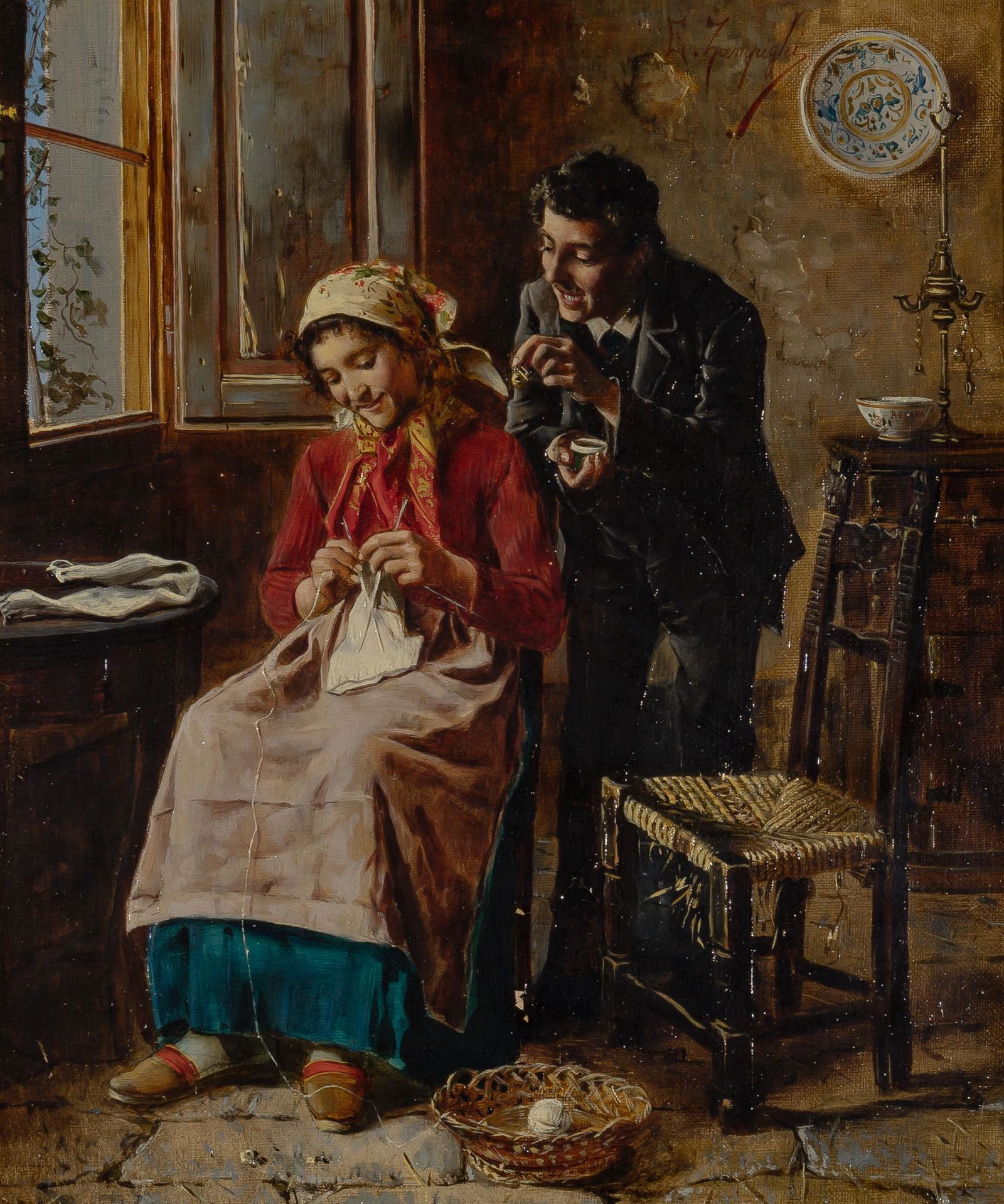 Eugenio Zampighi Italian, 1859-1944 Couple in an Interior (1 of 4)