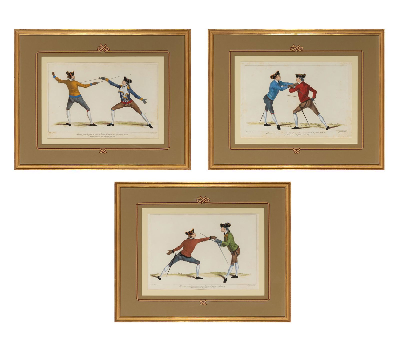 After James Gwyn [FENCING SCENES] Three hand-colored engravings, from Domenico Angelo's L'École (1 of 4)