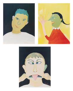 Maira Kalman [PORTRAITS] Three color offset lithographs, framed: Maira Kalman (b. 1949) [PORTRAITS] Three color offset lithographs, framed. Frames 22 3/4 x 17 7/8 inches; 578 x 454 mm. C