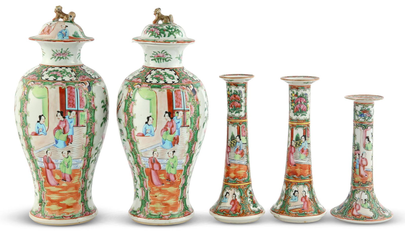 Pair of Chinese Rose Medallion Baluster Vases and Covers (1 of 5)