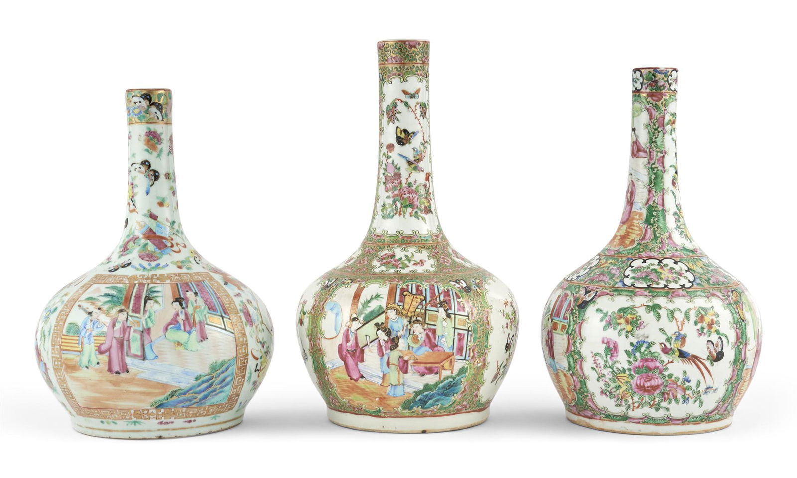 Three Chinese Rose Medallion Bottle Vases (1 of 5)