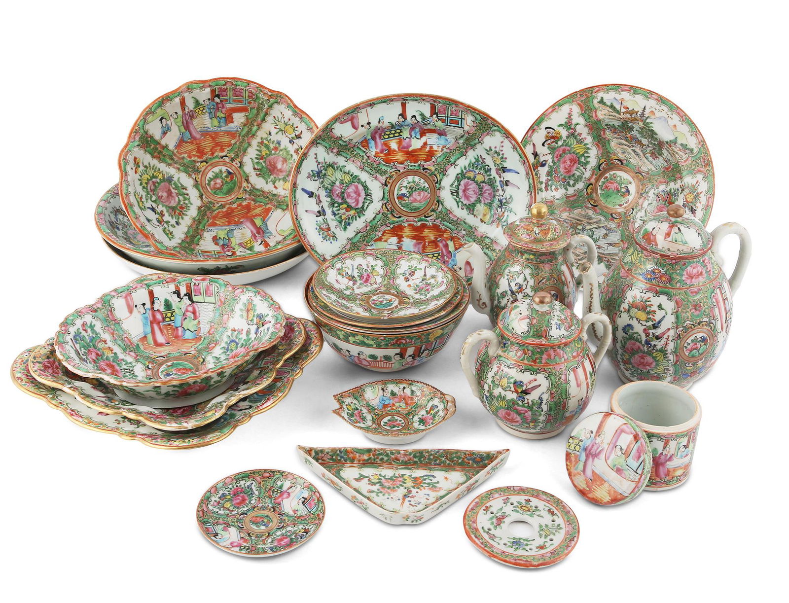 Large Group of Chinese Rose Medallion Porcelain Articles (1 of 4)