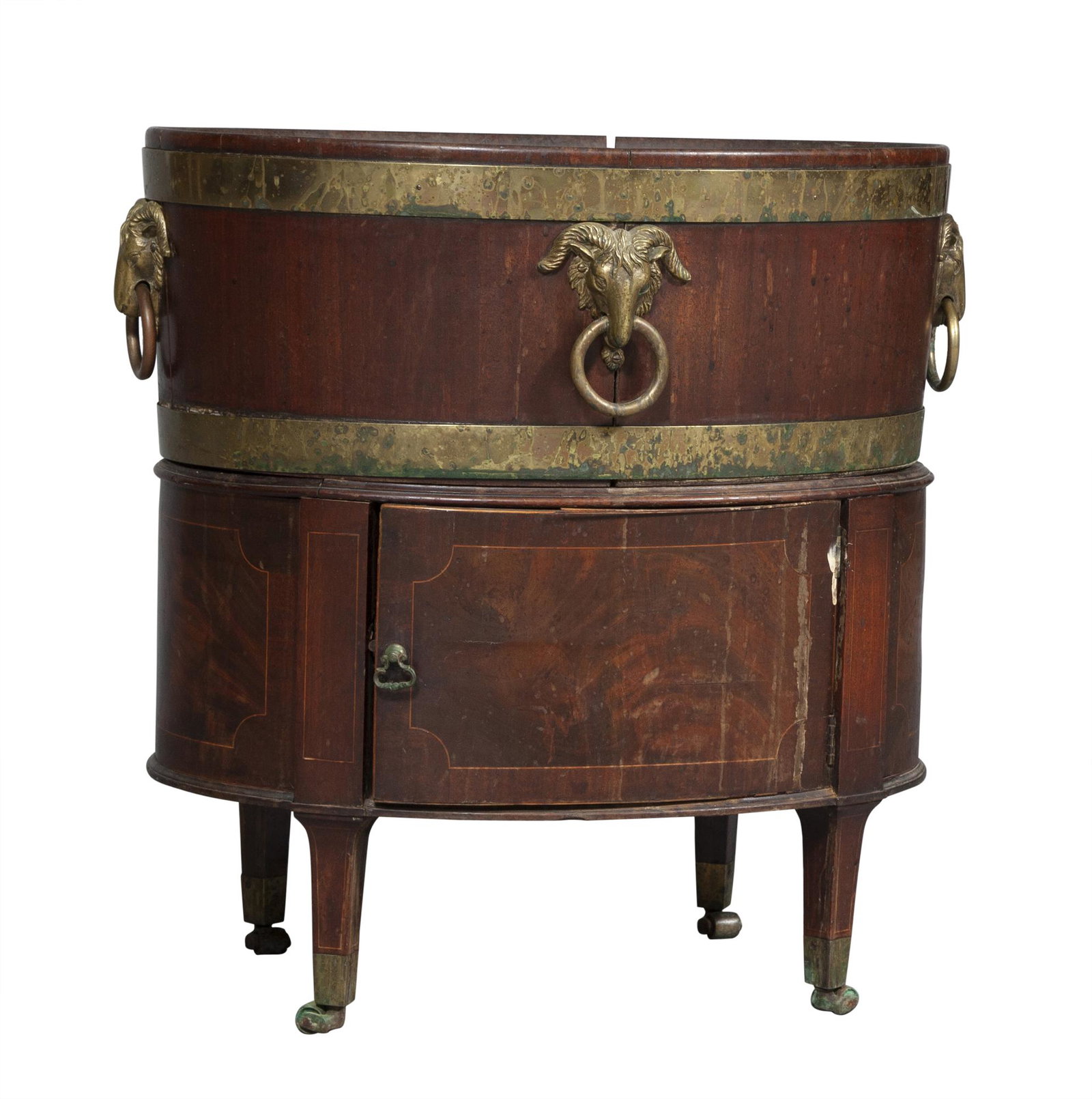 George III Brass-Bound Mahogany Wine Cistern: George III Brass-Bound Mahogany Wine Cistern Height 25 3/4 inches, width 24 inches, depth 18 inches. C