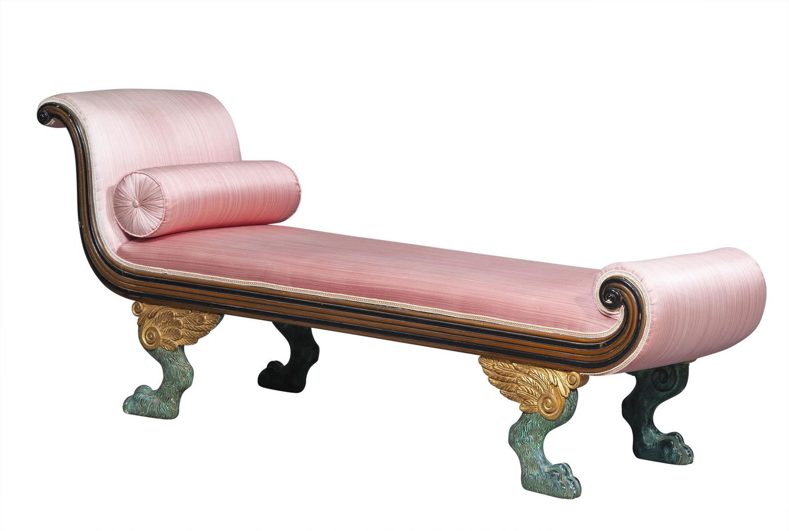 Regency Style Ebonized and Parcel-Gilt Mahogany Upholstered Daybed (1 of 5)