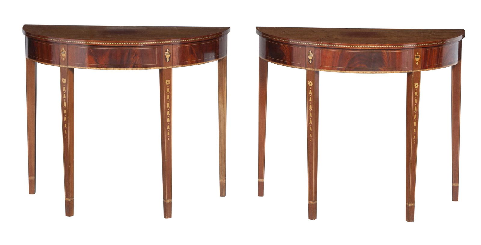Pair of Federal Style Inlaid Mahogany Demilune Tables (1 of 6)