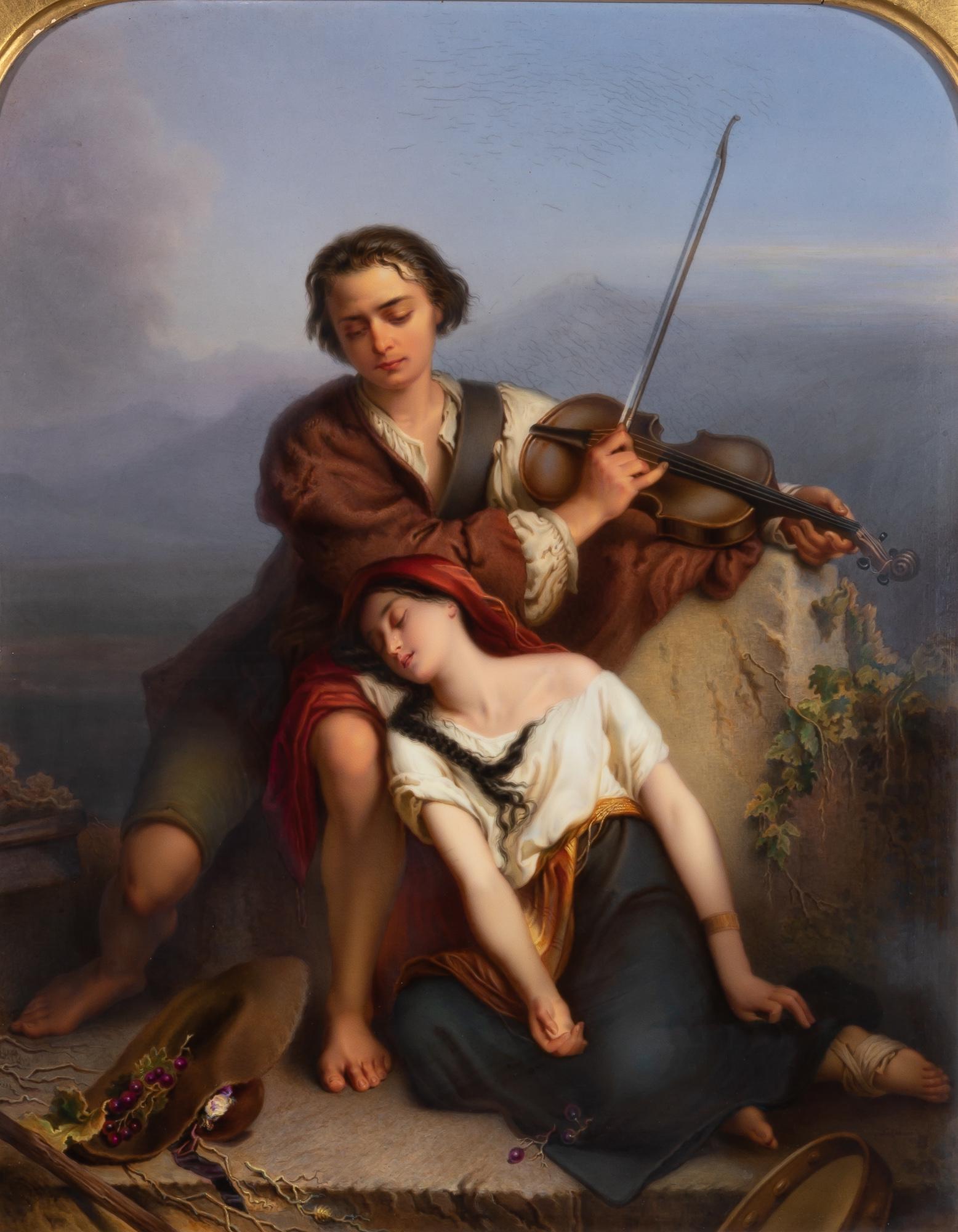 KPM Plaque of a Gypsy Violinist: KPM Plaque of a Gypsy Violinist Signed F. Schmidt. Height 19 1/4 inches x 15 1/4 inches. C Property from the Collection of Alvin and Arlene Greenbaum