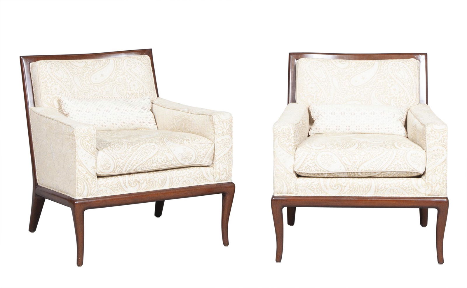 Pair of Nancy Corzine Upholstered Stained Wood Armchairs (1 of 3)