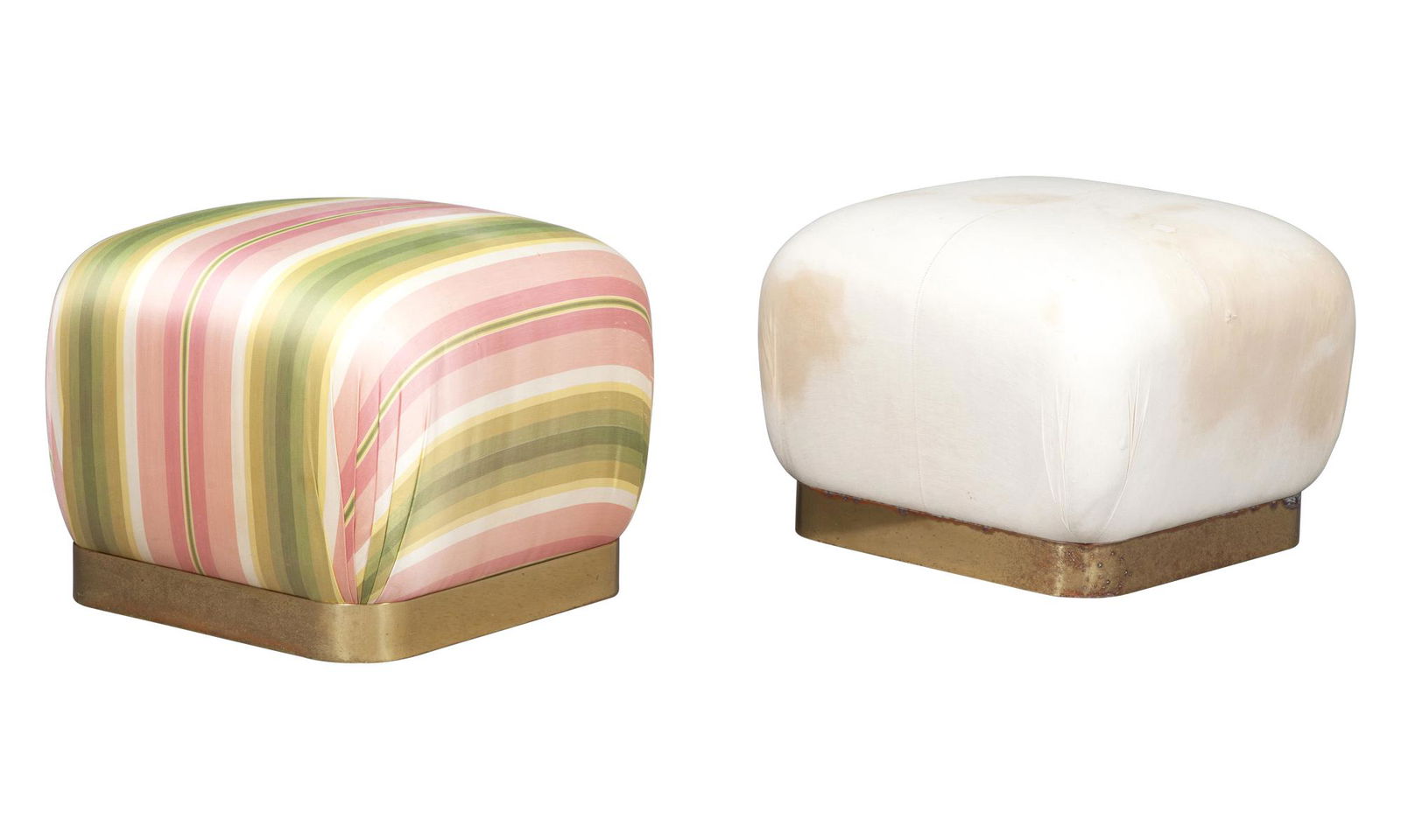 Two Karl Springer Brass and Upholstered Soufflé Ottomans (1 of 5)