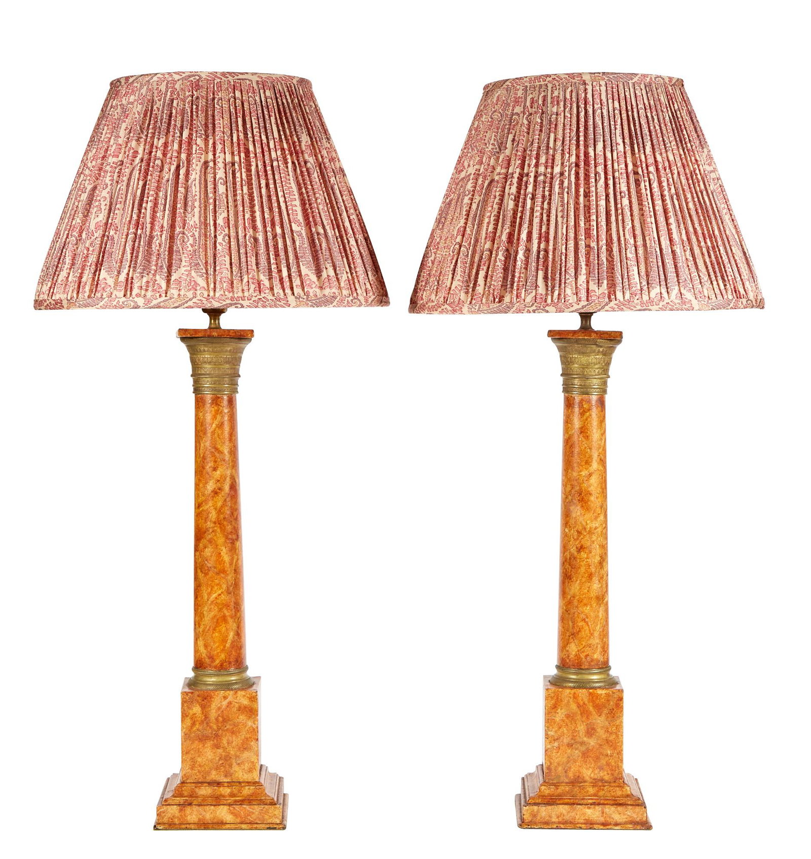 Pair of Gilt-Metal Mounted Faux Marble Painted Columnar Lamps (1 of 3)