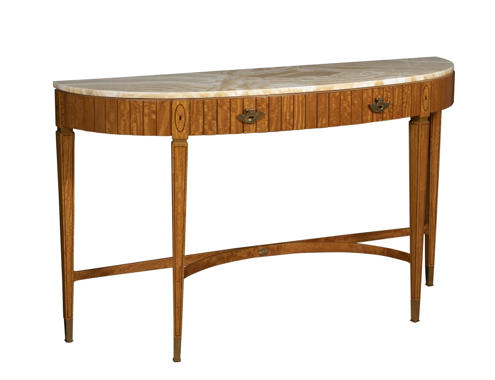 George III Style Marble Top Lacquered Satinwood Console Table (1 of 7)