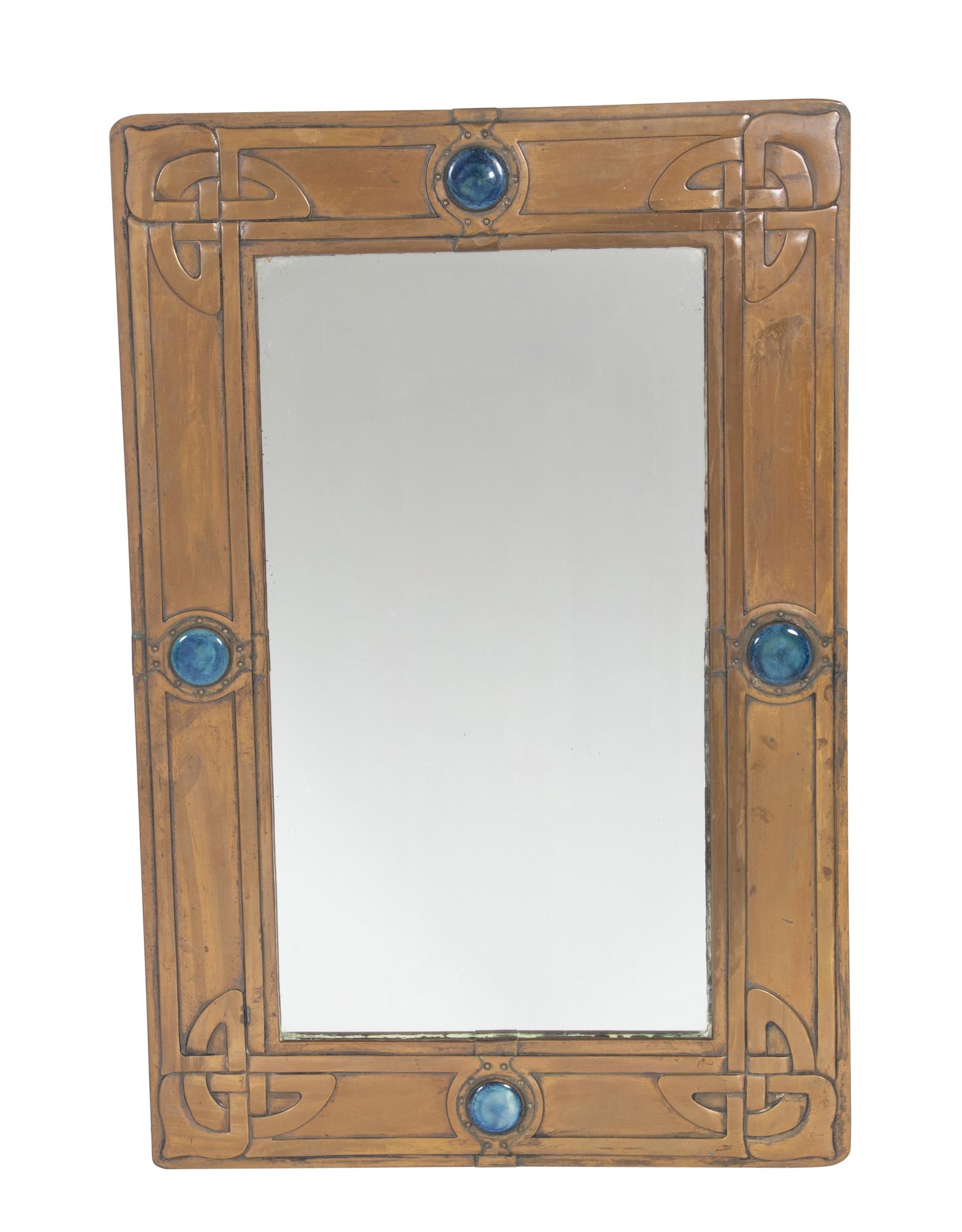 Arts & Crafts Enamel Inset Copper Clad Mirror (1 of 3)