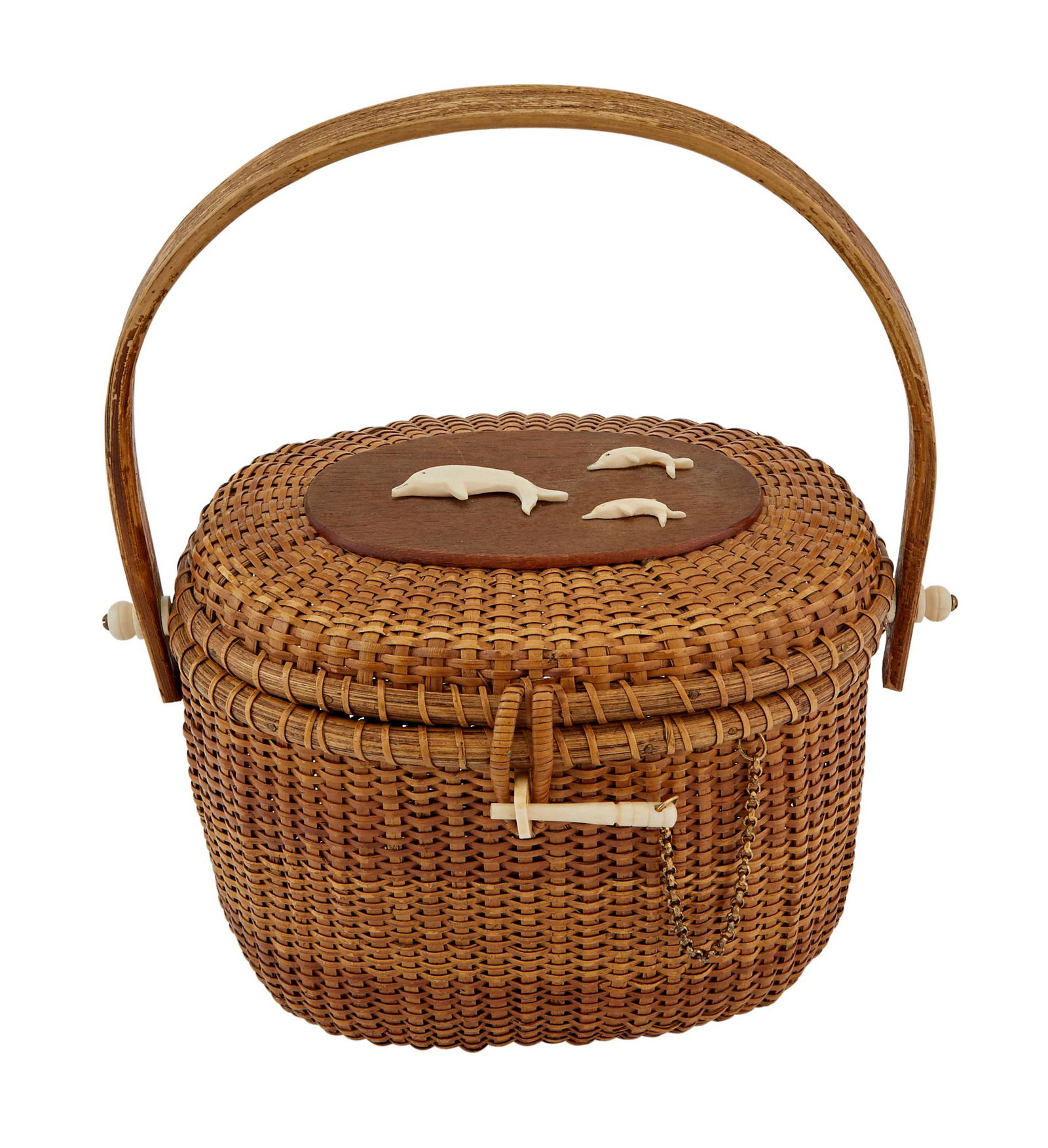 Nantucket Lidded Lightship Basket Purse Auction