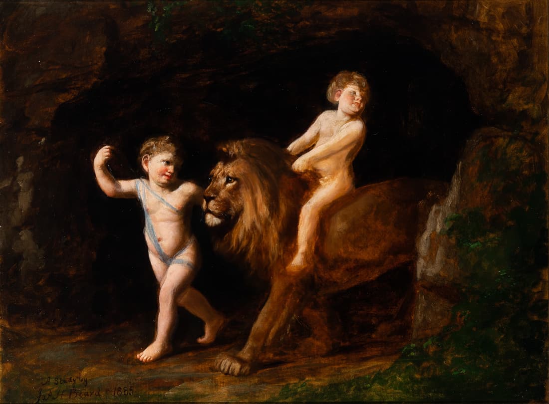 Circle of James Henry Beard: Love and Innocence Triumphant Inscribed A Study by Jas. H. Beard 1885 (ll); inscribed as titled on the stretcherOil on canvas18 1/4 x 24 1/8 inches (46.2 x 61.2 cm)