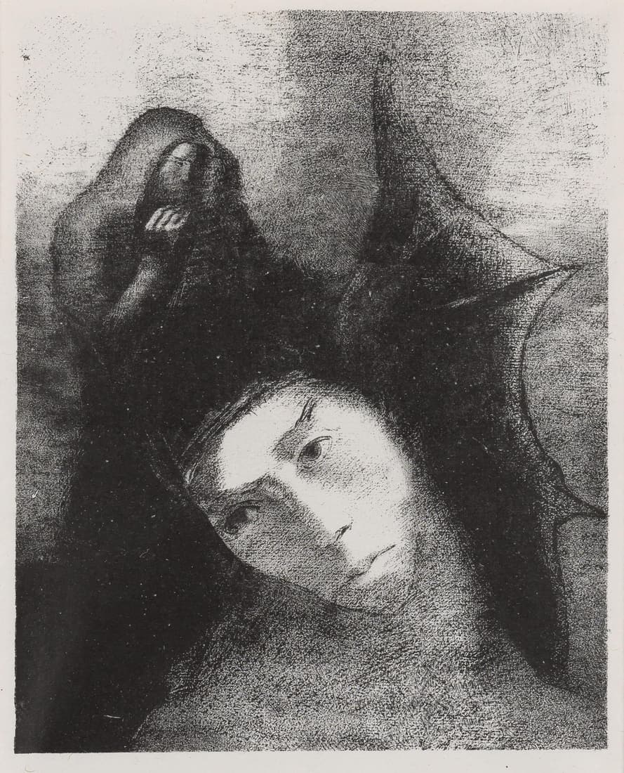 Odilon Redon (1840-1916): ANTOINE: QUEL EST LE BUT DE TOUT CELA? (PLATE XVI) (MELLERIO 151)Lithograph, 1896, on chine appliqué, from La Tentation de Saint-Antoine, 1938, printed by Blanchard, Paris, published by Vollard,