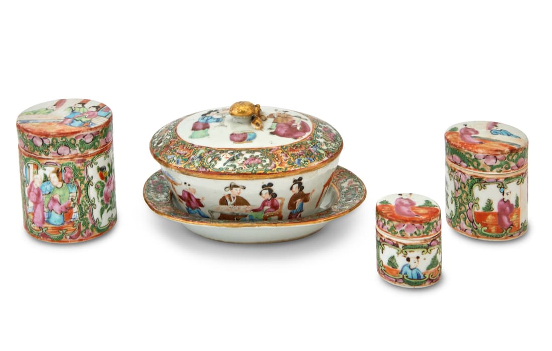 Group of Chinese Rose Medallion Porcelain Table Articles (1 of 3)