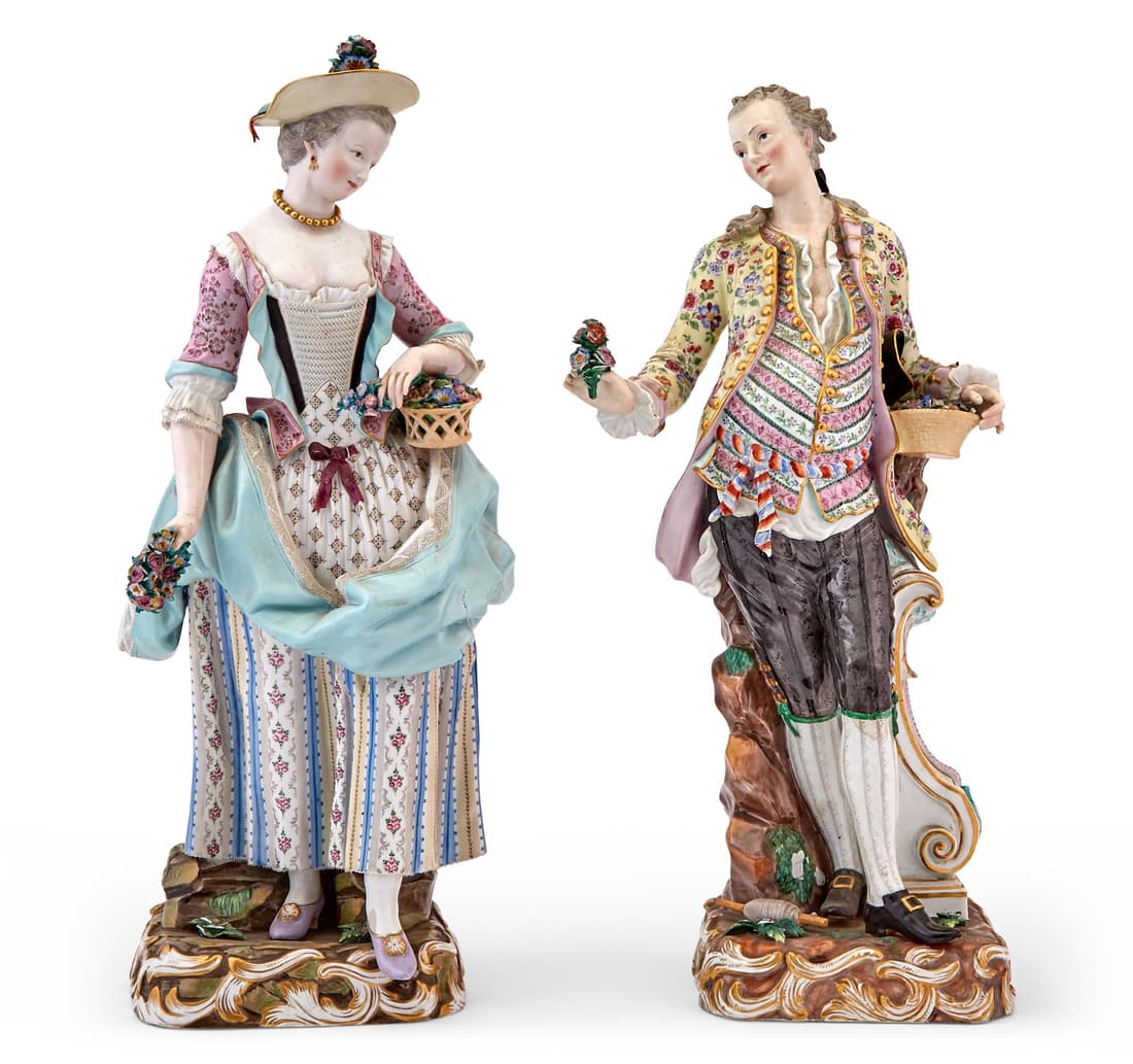 Pair of Large Meissen Porcelain Figures of a Man and Woman (1 of 1)