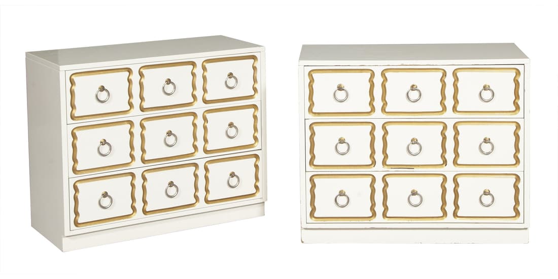 Pair of Dorothy Draper Style Parcel-Gilt Lacquered Wood Chest of Drawers (1 of 5)