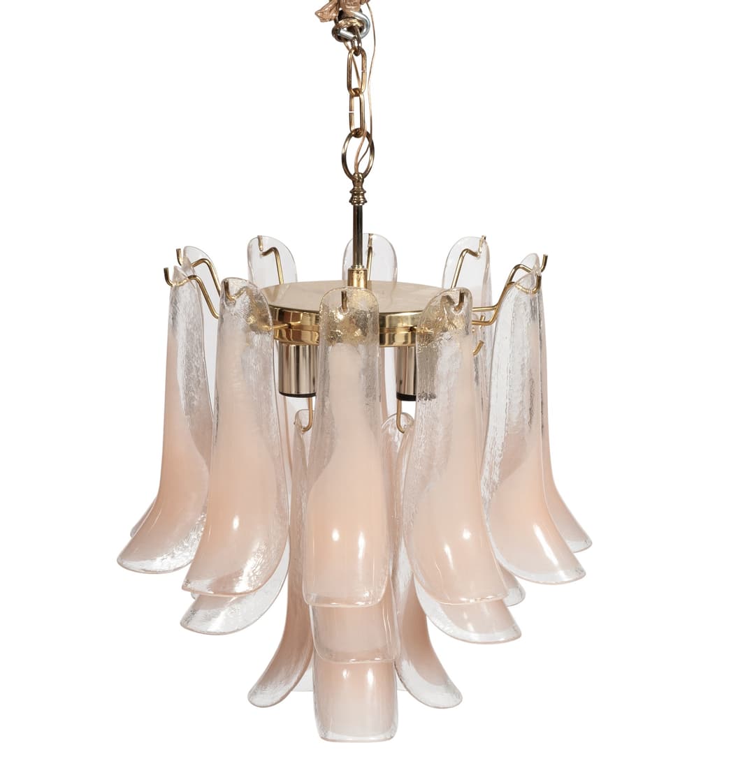 Pink and White Murano Glass Chandelier: Height 22 inches, diameter 16 inches.