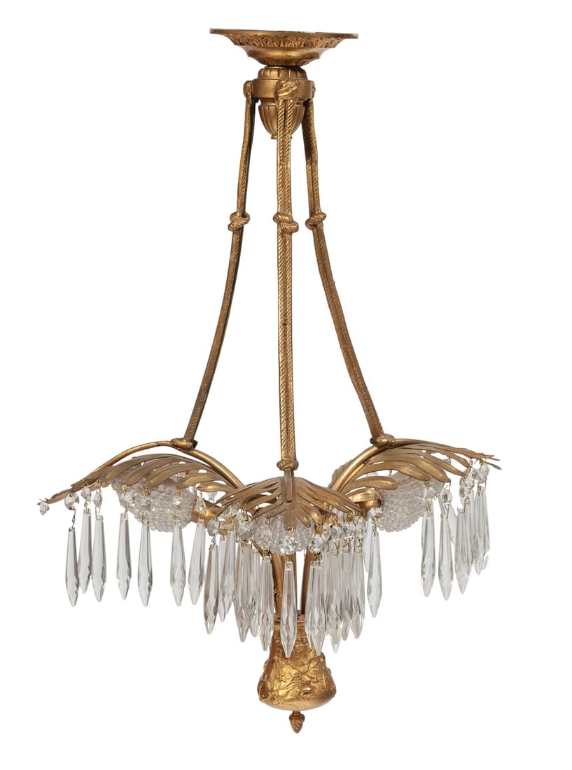 Gilt-Metal and Glass Palm-Form Chandelier: Height 24 inches, diameter 18 inches.