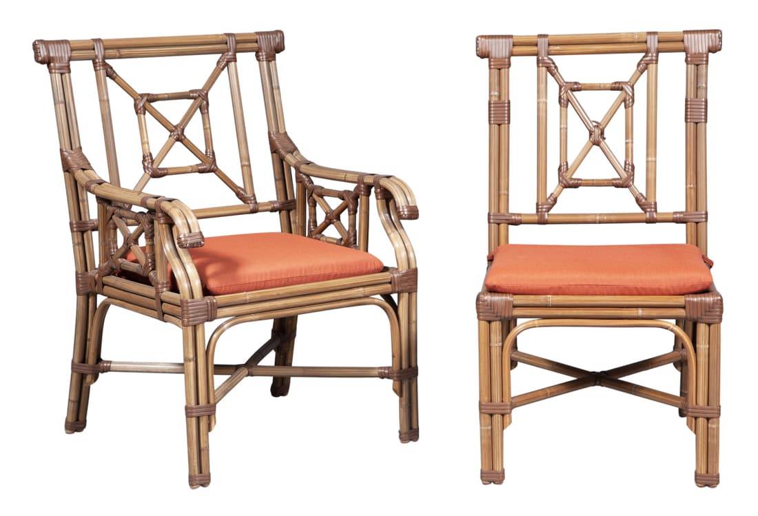 Set of Ten Faux Bamboo and Rattan Dining Chairs (1 of 4)