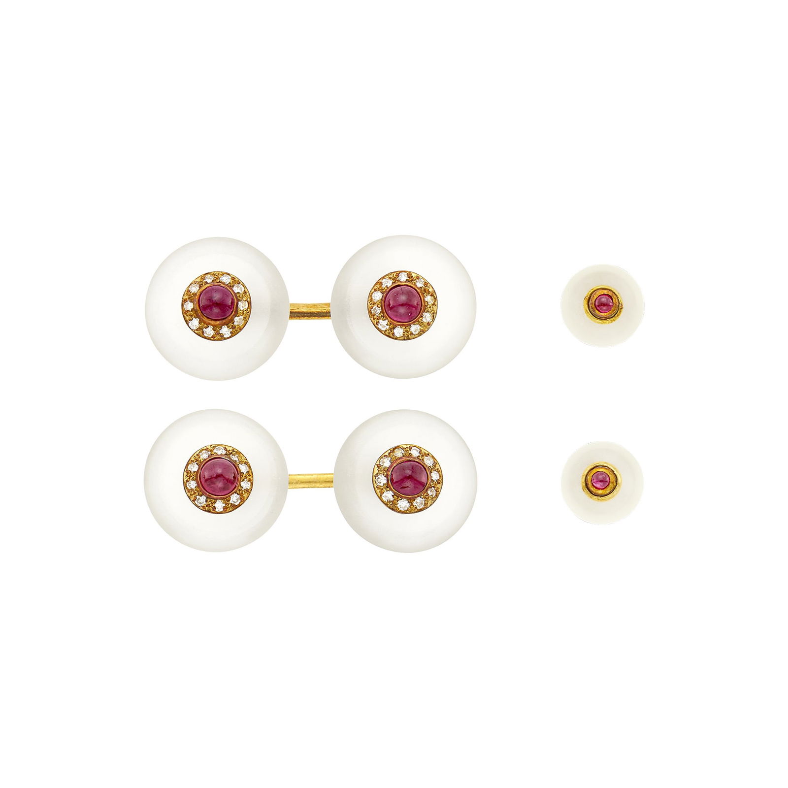 Deakin & Francis Pair of Gold, Frosted Rock Crystal, Cabochon Ruby and Diamond Cufflinks and Two (1 of 1)