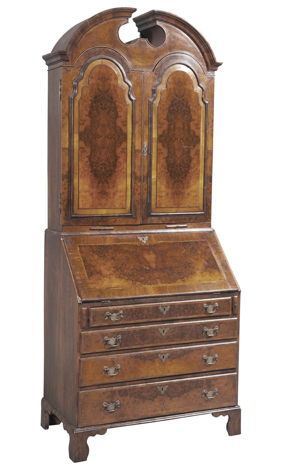George II Style Burlwood Walnut Secretary Bookcase (1 of 9)