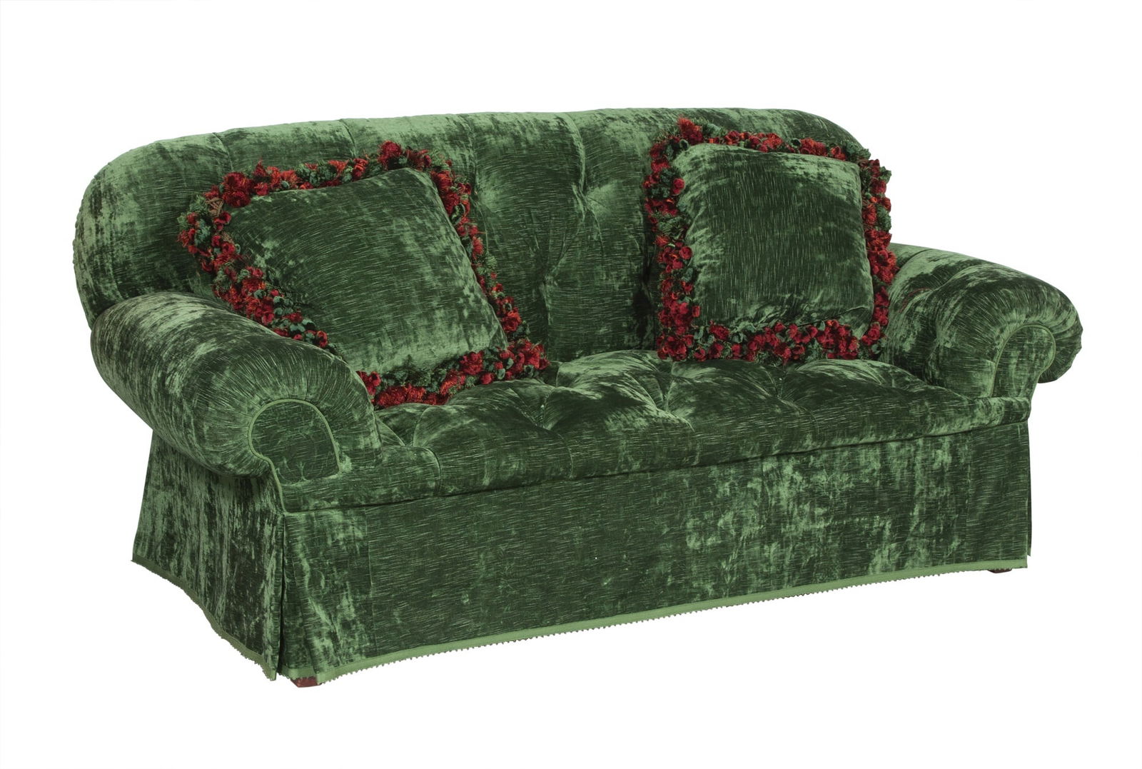 Green Velvet Tufted Sofa and Two Green Velvet Cushions (1 of 6)