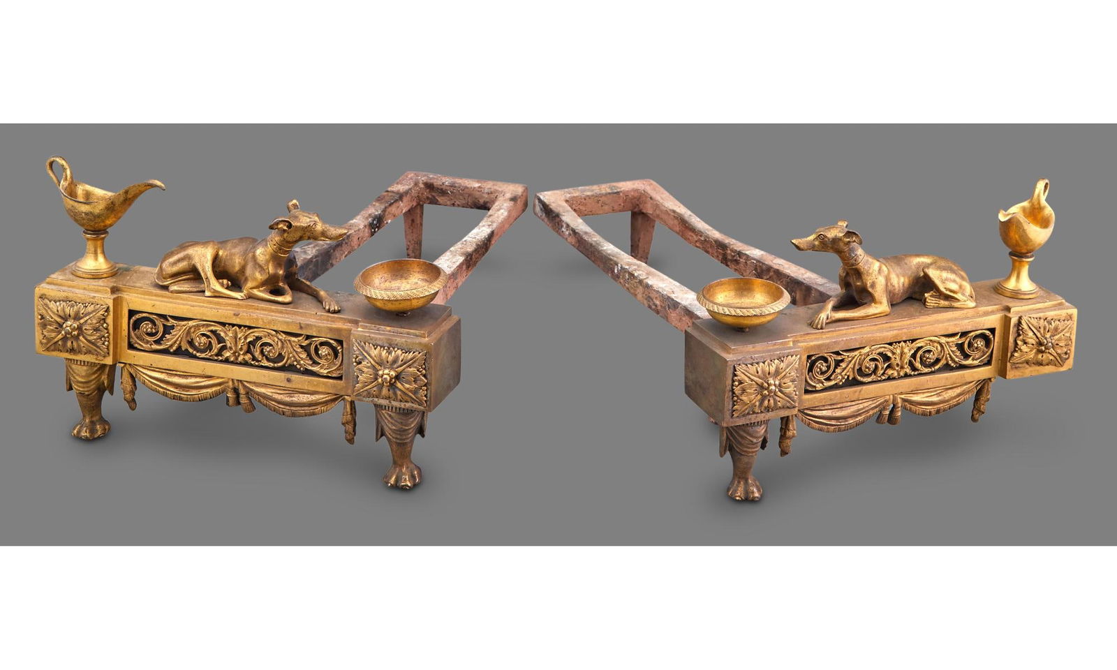 Pair of Neoclassical Style Gilt-Metal and Iron Dog-Form Chenets (1 of 4)