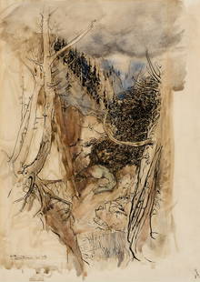 A drawing by Arthur Rackham for Siegfried and the Twilight of the Gods: Estate / Collection: Property from The Estate of Donald D. MacDermid Sold to Benefit TASIS The American School In Switzerland RACKHAM, ARTHUR "There as a dread dragon he sojourns and in a cave keeps w