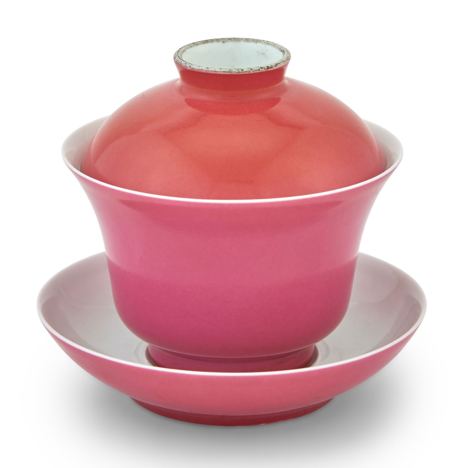 Chinese Pink Monochrome Porcelain Tea Bowl and Cover with Stand (1 of 4)