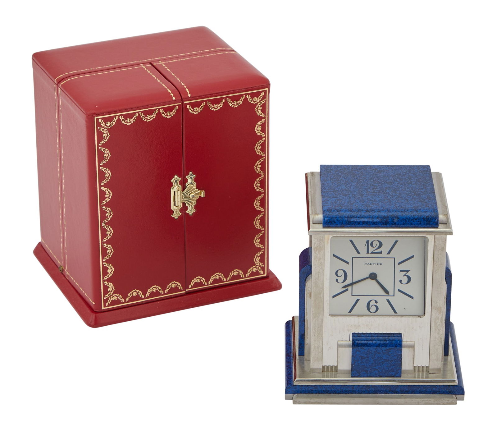 Cartier Silver-Plate and Blue Lacquer Prism Mystery Clock (1 of 7)