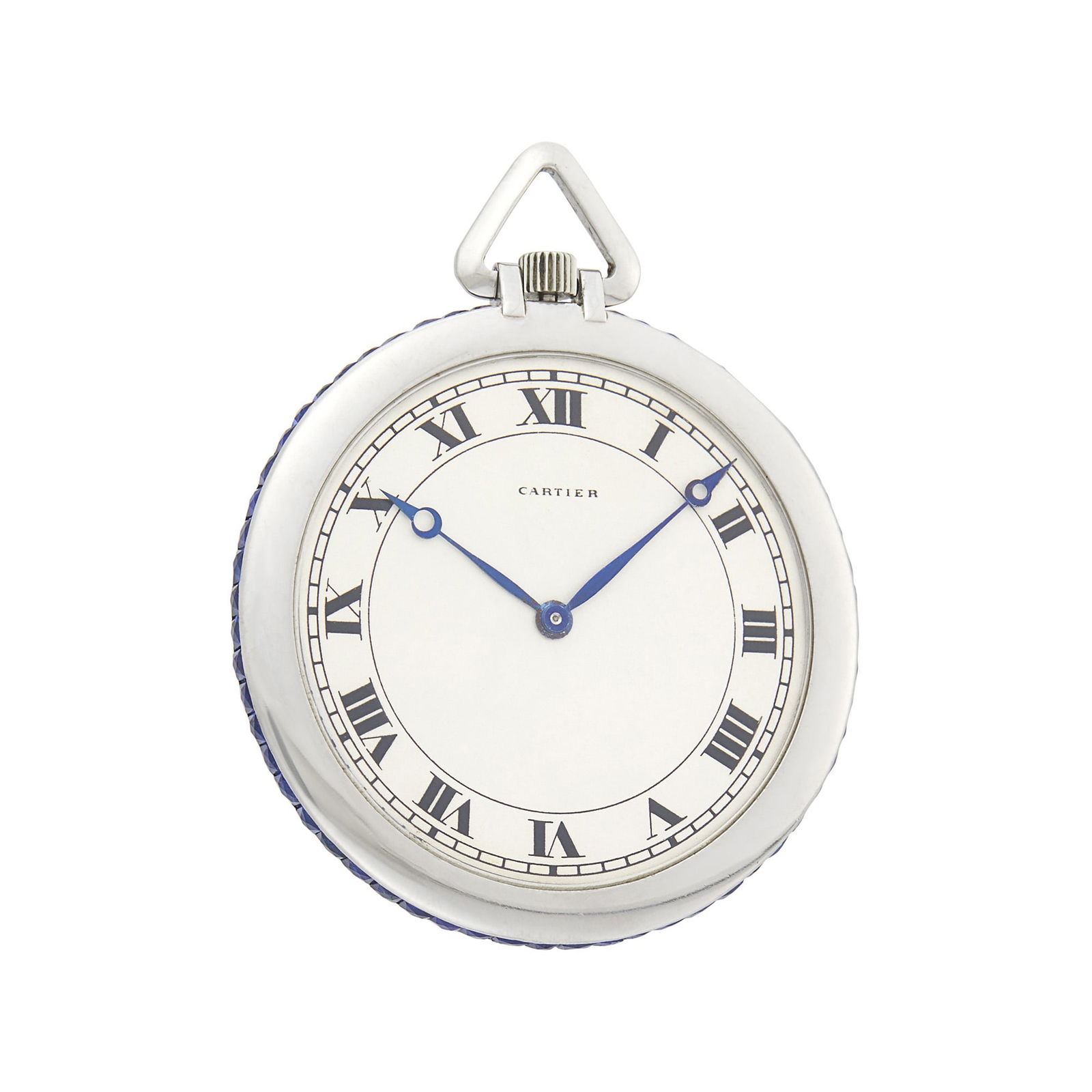 European Watch & Clock Co. Platinum And Sapphire Open Face Pocket Watch