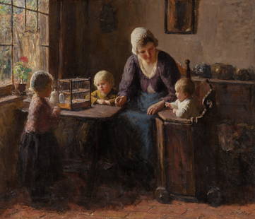 Bernard Pothast: Bernard Pothast Dutch, 1882-1966 A Young Mother with her Children Signed B. Pothast (lr) Oil on canvas 25 x 30 inches (63.5 x 76.3 cm) Private collection, New York