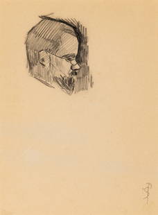 Paul Signac: Estate / Collection: Property from the Collection of Helen Sonnenberg Tucker French, 1863-1935 Sketch of Maximilien Luce Stamped PS (lr); stamped Vente Feneon (ll) Pencil on paper laid down on card 10