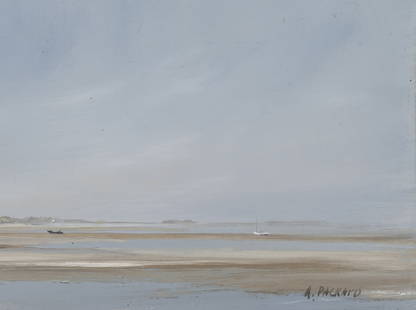 Anne Packard: American b.1933 Low Tide, circa 1977 Signed A. PACKARD (lr) Oil on sandwich board mounted to board 5 x 7 inches (12.7 x 17.8 cm) Provenance: Acquired directly from the artist Frame dimensions: 8 5/8 x