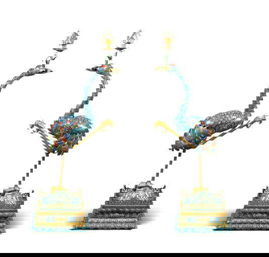 A Large Pair Of Chinese Cloisonné Enamel Cranes