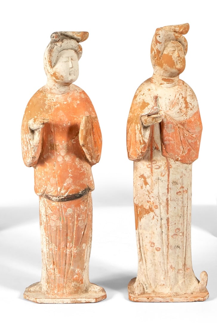 A Pair of Chinese Polychromed Pottery Ladies (1 of 4)