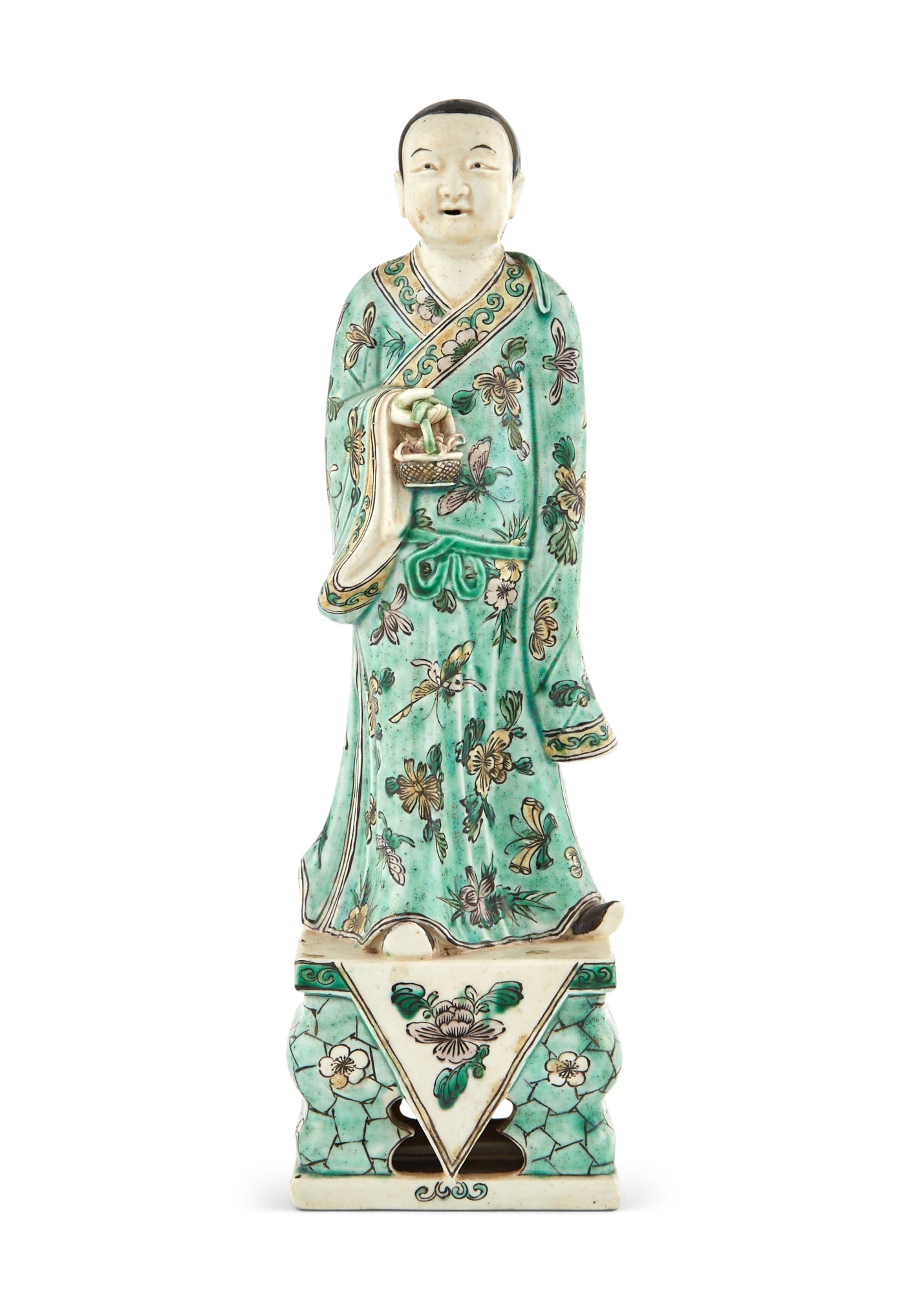 A Chinese Famille Verte Biscuit Porcelain Figure of Lan Caihe Kangxi Period (1 of 4)