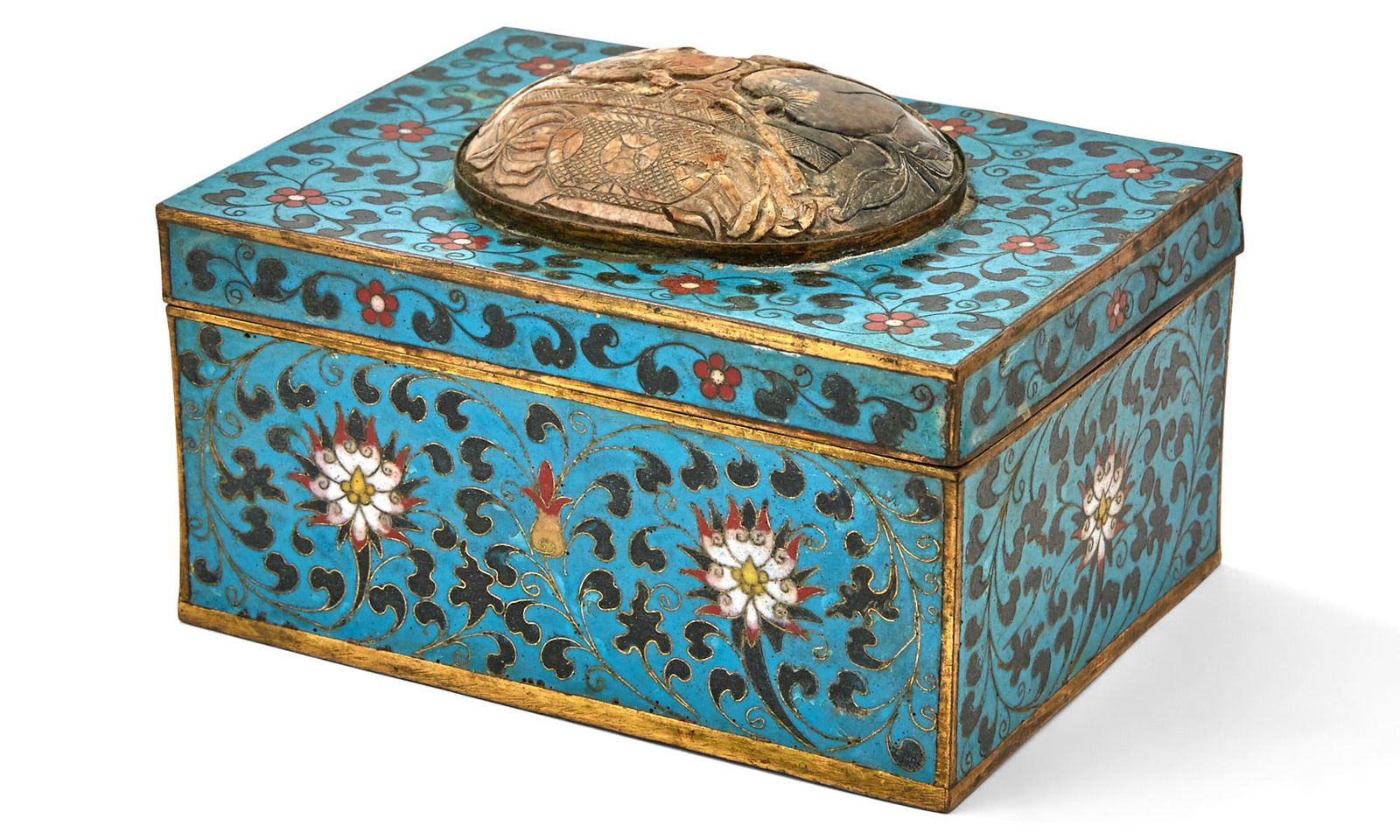 A Chinese Cloisonne Enamel Box with Inset Jade Plaque Plaque Ming Dynasty (1 of 1)