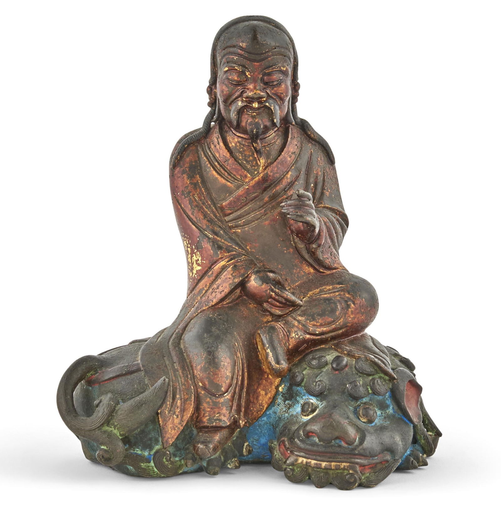 A Chinese Polychromed and Gilt Lacquered Bronze Seated Figure in Loose Robes (1 of 1)